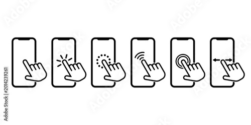 Fotografía Modern smartphone touch gesture line icon set