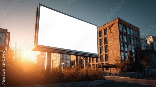 Modern outdoor digital billboard display on urban street with cityscape background