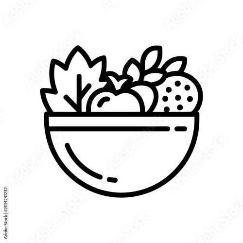 Salad Bowl Line Icon vector on White Background ,Vector Art Illustration on white background.
