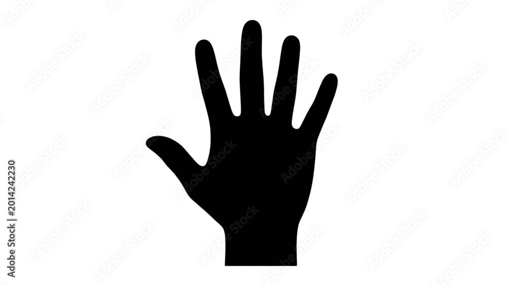 Fototapeta premium Black hand silhouette raised palm facing forward isolated