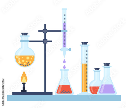 Konstfotografi Chemical laboratory equipment and reagents for studying reactions to obtain meta