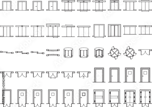 Architectural design featuring a collection of meticulously rendered building components, highlighting the intricacies of structures.