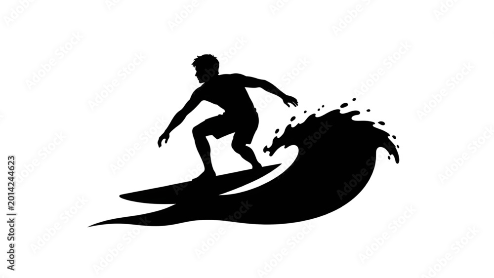Fototapeta premium Silhouette of a man surfing on a wave on a surfboard