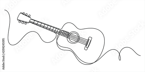 Quadro su tela Acoustic guitar drawing made with a single continuous black line Vector, illustr