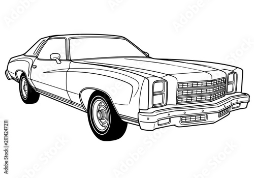 Fotografía Classic 1970s American Muscle Car Line Art Illustration