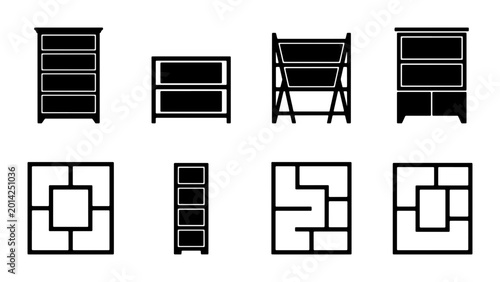 Schilderij op canvas Vector Furniture Icons Set: Modern Storage Units, Shelving, and Cabinetry Design
