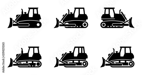 Valokuva Bulldozer Icons Set, Heavy Machinery Vector Graphics, Construction Equipment Sil