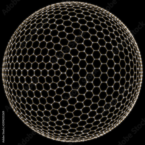 Sphere shield abstract energy glowing hexagonal grid. Defense globe shell cybersecurity concepts, 3d rendering data protection business presentations.