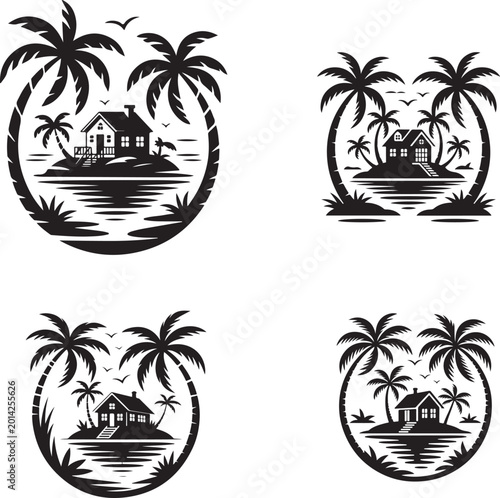 palm trees inside a circular frame