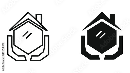 Konstfotografi Minimalist house icon with protective hands illustration