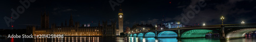 Photos London United Kingdom panoramic night skyline Big Ben the Houses of Parliament and Westminster bridge illuminated clock tower riverside buildings reflection water at 12