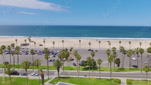 Santa Monica Beach Aerial View With Palm Trees Tennis Courts and Ocean