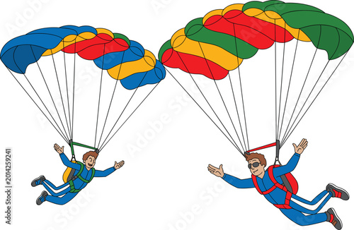 Foto Skydiving vector illustration showing two skydivers gliding down with bright col