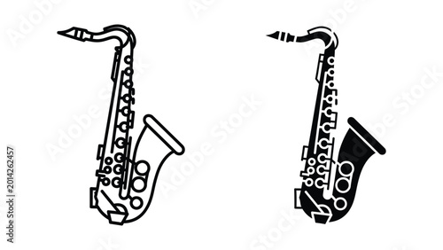 Two black and white saxophone musical instruments illustration