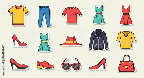 Bild auf Leinwand Collection of various fashion clothing items.