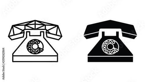 Tablou pe pânză Vintage rotary and touch tone telephone icons set