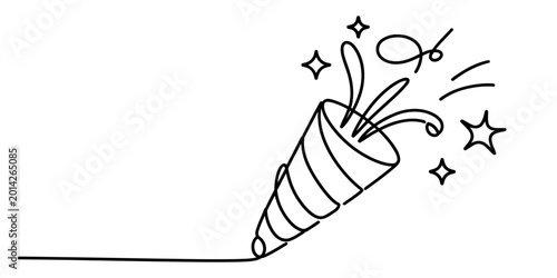 Quadro su tela Party popper celebration icon in simple line art style
