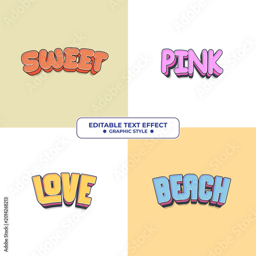 Set Editable text style effect - Sweet, Pink, Love, Beach text style theme.