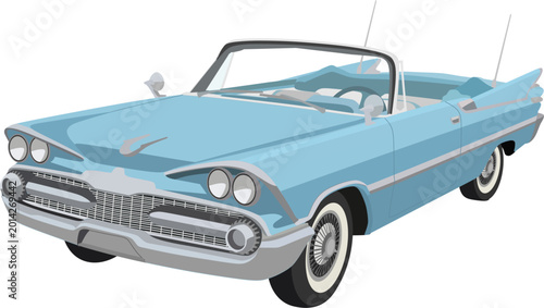 Photos Light Blue Vintage 1950s Convertible Sports Car with Tail Fins Illustration