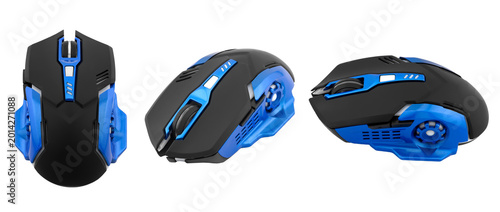 Foto gaming mouse in black and blue color with aggressive design for esports