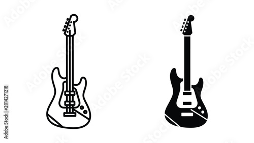 Schilderij op canvas Black and white electric guitars icon pair
