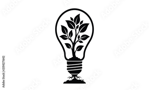 Fotografija A flourishing plant grows within a lightbulb representing sustainable ideas silh