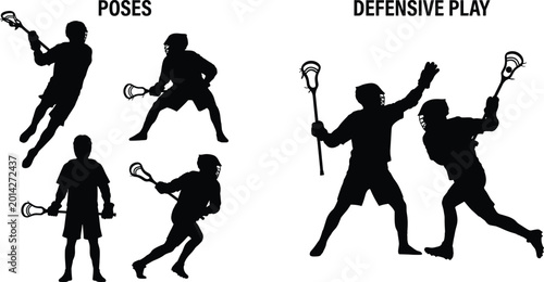Tableau sur toile Lacrosse player silhouettes set featuring action poses defensive play athletes w