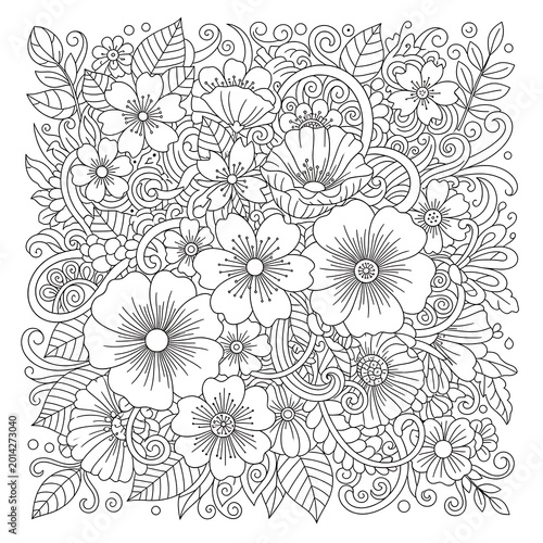 Intricate floral pattern with swirling lines and delicate petals