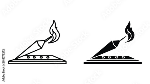 Photos Flame burning on grill and stove burner icons