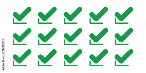 Foto Collection of green check marks on transparent background, simple icons, web elements, flat design style