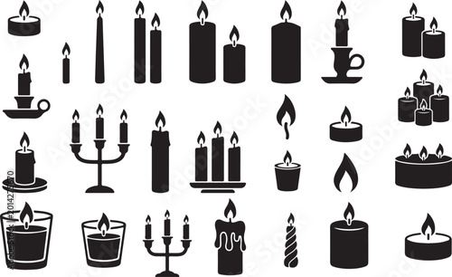 Set of burning candles. Burning candles vector illustration.