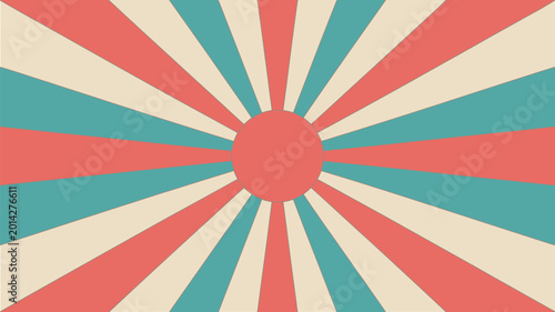 Bild auf Leinwand 70s Retro Sunburst Poster, with Colorful Radiate Lines and Vintage Stripes Desig