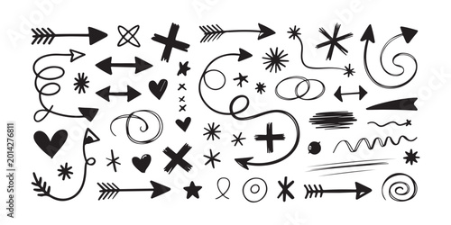 Foto Hand Drawn Ink Arrows Hearts and Stars Graphic Elements Set
