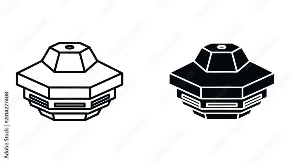 Fototapeta premium Isometric octagonal ceiling light fixture comparison black and white