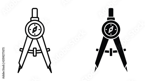 Photography Black and white drafting compasses with protractor