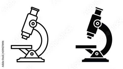 Fotografie Two microscopes illustration in black and white vector style