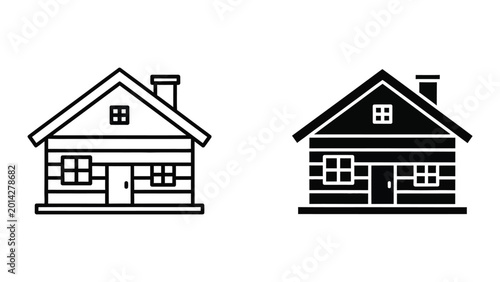 Simple black and white log cabin house vector illustration