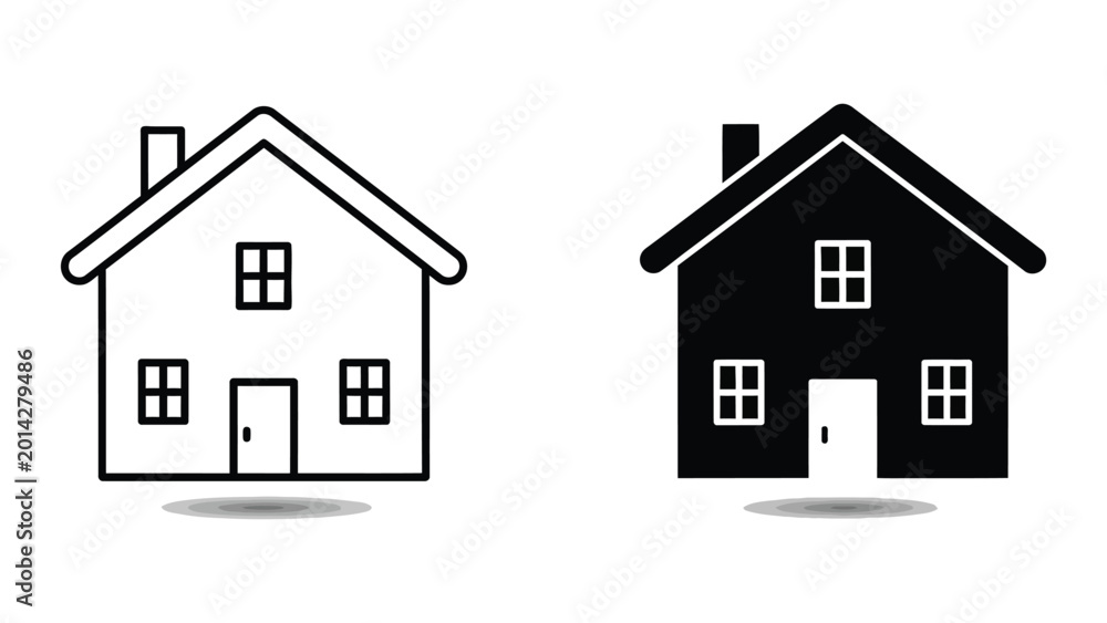 Fototapeta premium Simple black and white house vector illustration with outline