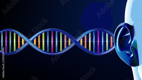 Canvas Print dna double helix and human ear illustration conceptual science