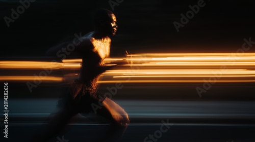 A dynamic image capturing a runner in motion, with streaks of light enhancing the feeling of speed and energy.