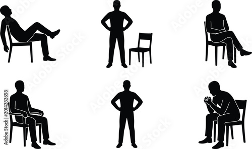 Photos Professional collection of men silhouettes sitting on chairs and standing in var