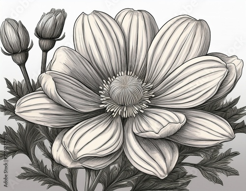 botanical hand drawn flower illustration in raster graphics