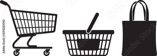 Foto Collection of retail and e-commerce shopping equipment silhouettes featuring a m