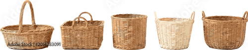 Obraz na plátně Wicker Basket Illustration Collection with Handmade Woven Storage and Rustic Nat
