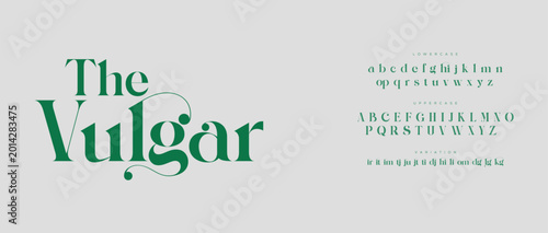 Fotografia Elegant vulgar serif font display with alphabet samples
