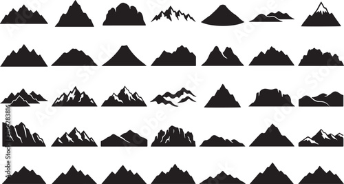 Bild auf Leinwand Large collection of mountain silhouettes featuring diverse peaks including rocky