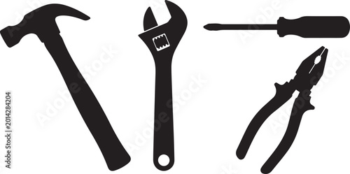 Tableau sur toile Title: Professional hand tools silhouette collection featuring a claw hammer, ad