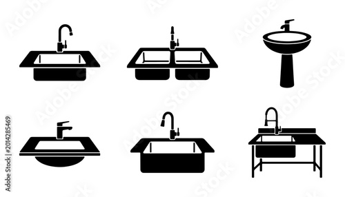 Obraz na płótnie Kitchen Sink Icons Set, Bathroom Fixture Vector Graphics, Plumbing Equipment Col