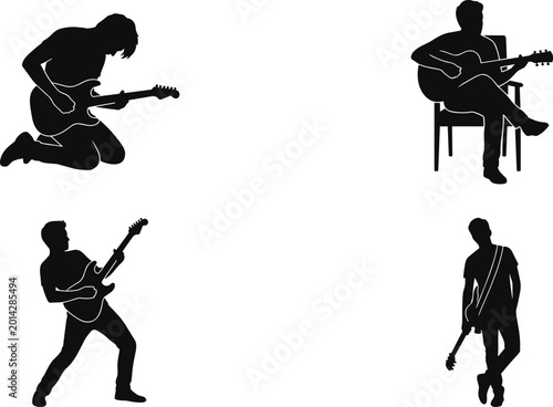 Bild auf Leinwand Professional guitar player silhouettes collection featuring musicians in sitting