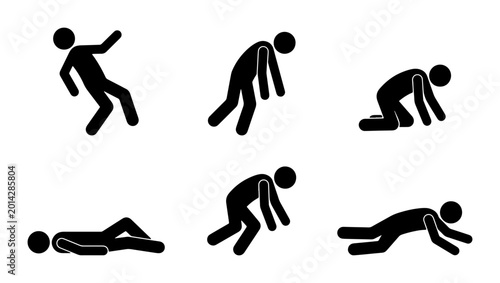 Canvastavla Stick Figure Falling and Falling Down Icons, Human Figure Motion Sequence, Dange